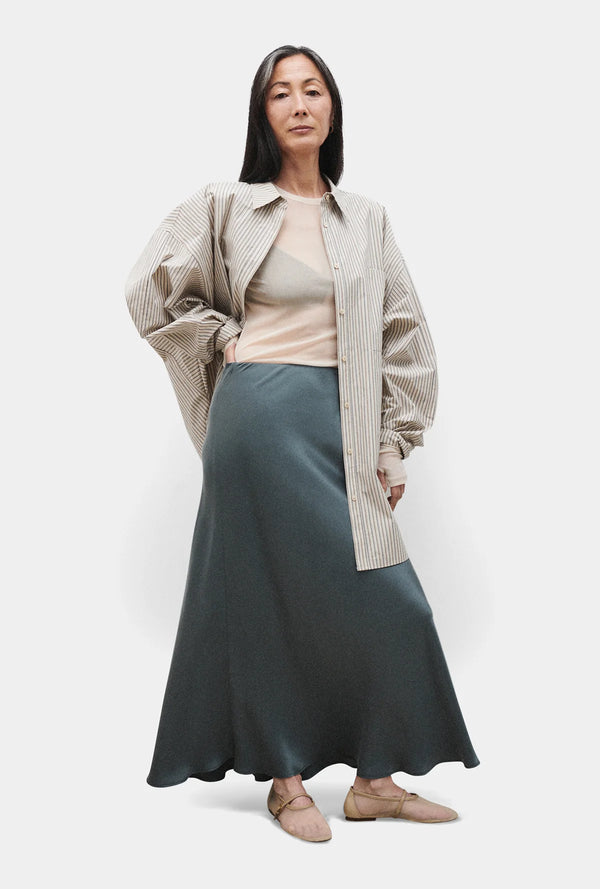 Long Bias Cut Skirt Slate - Silk Laundry