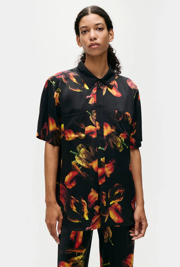 Short Sleeve Boyfriend Shirt Tulipa Black - Silk Laundry