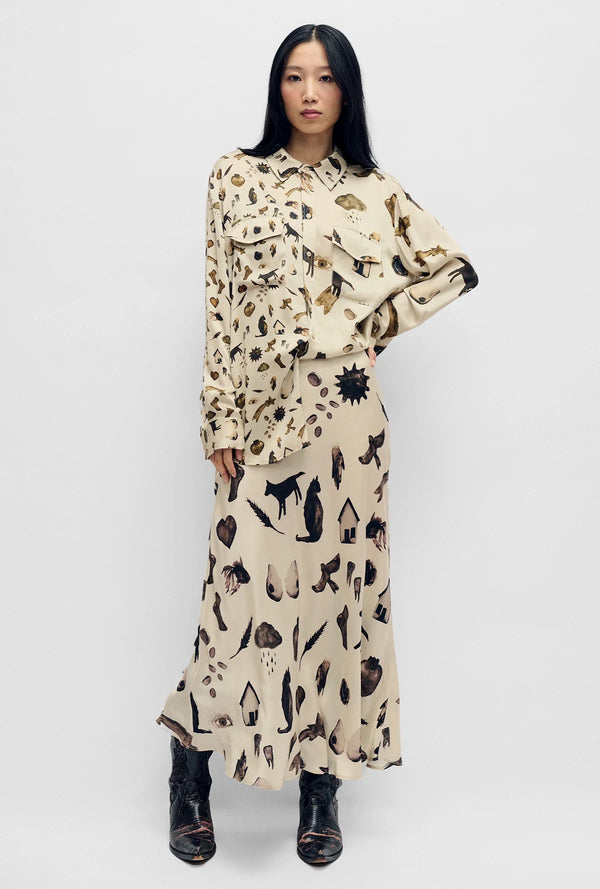 Long Bias Cut Skirt Miracles Hazelnut - Silk Laundry
