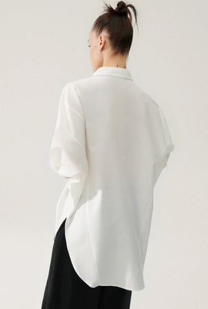 Cotton Silk Round Shirt White - Silk Laundry