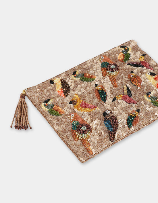 Multi Birds Pouch Beige