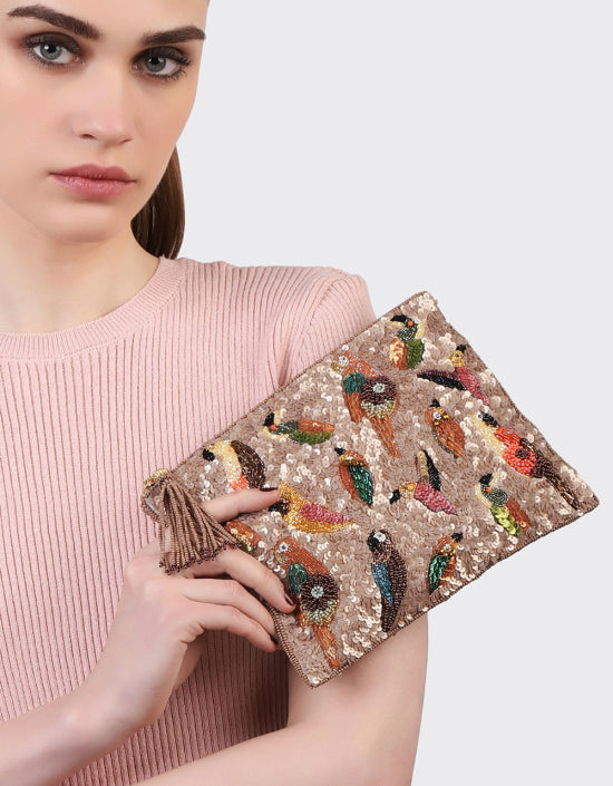 Multi Birds Pouch Beige