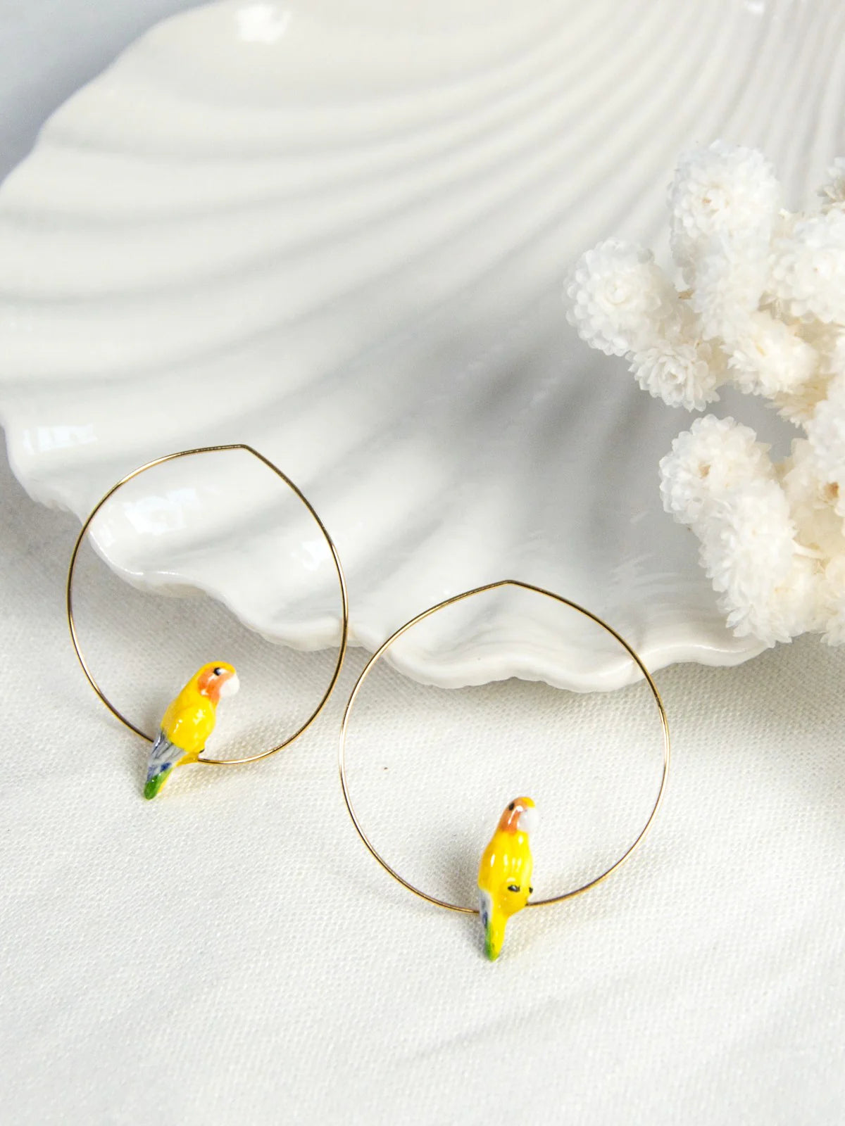 Yellow Parrot Hoop Earrings