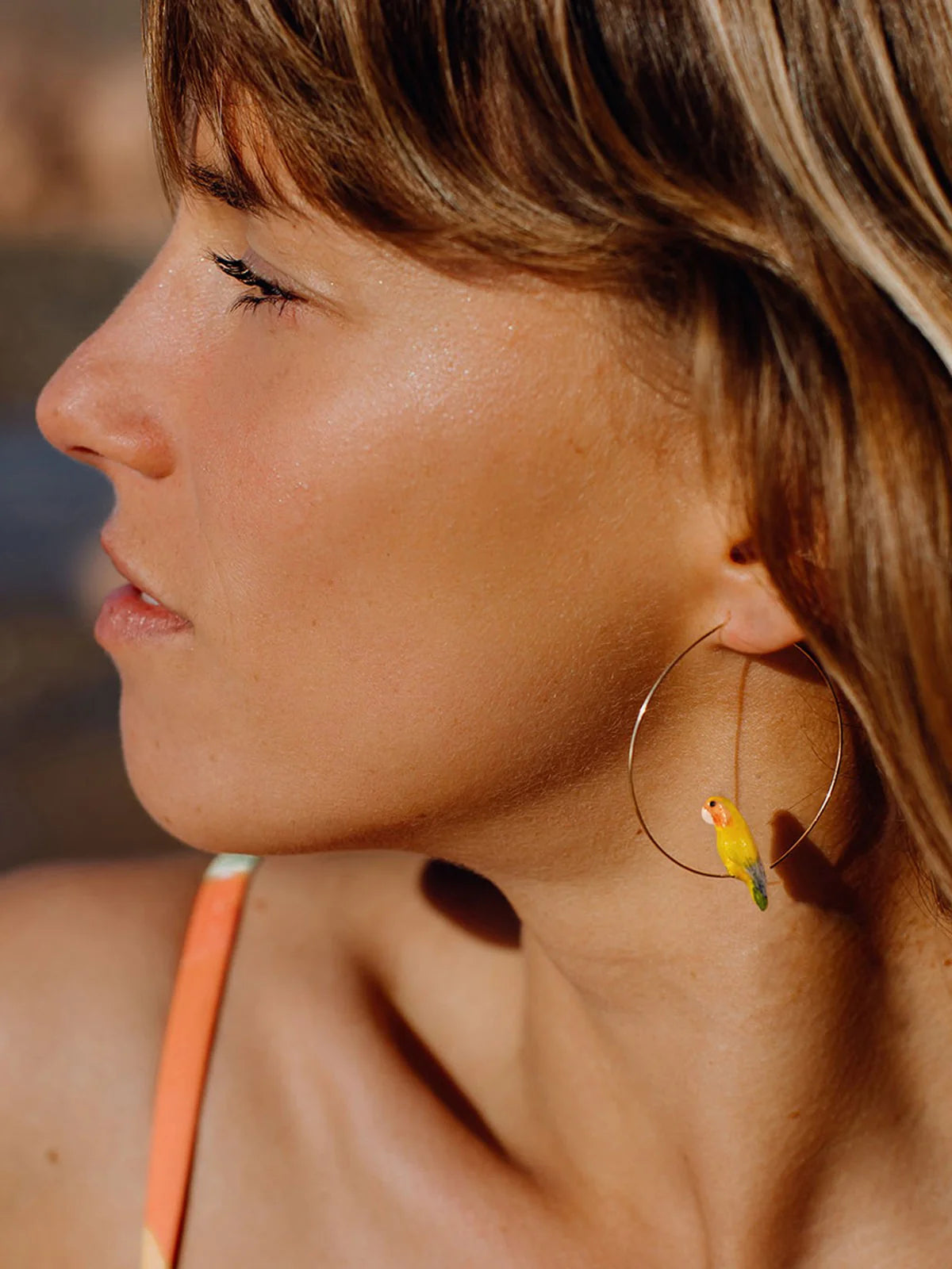 Yellow Parrot Hoop Earrings