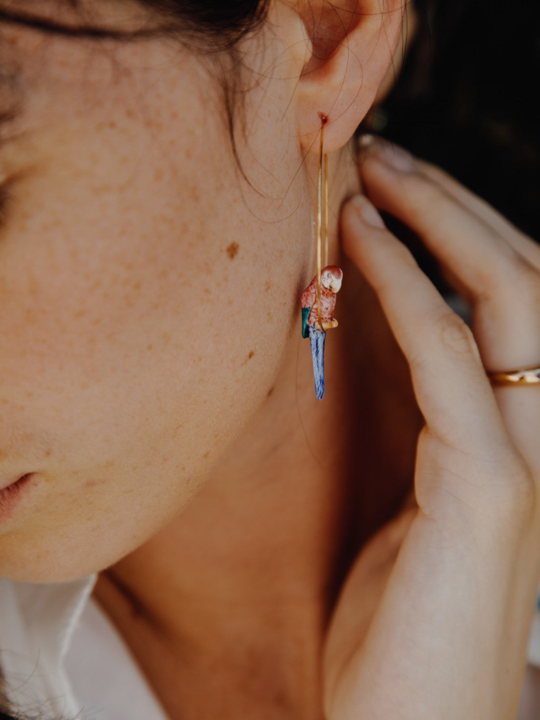 Pink Parrot Hoop Earrings