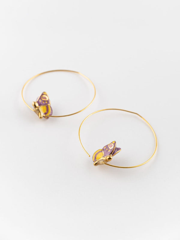 Figs & Flowers Butterfly Hoop Earrings - Nach