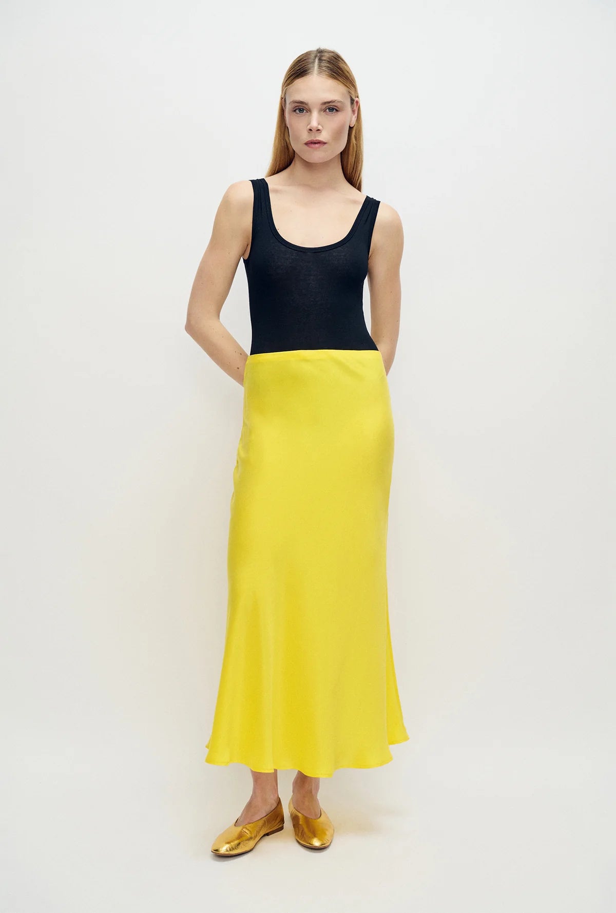 Long Bias Cut Skirt Wood Poppy Yellow