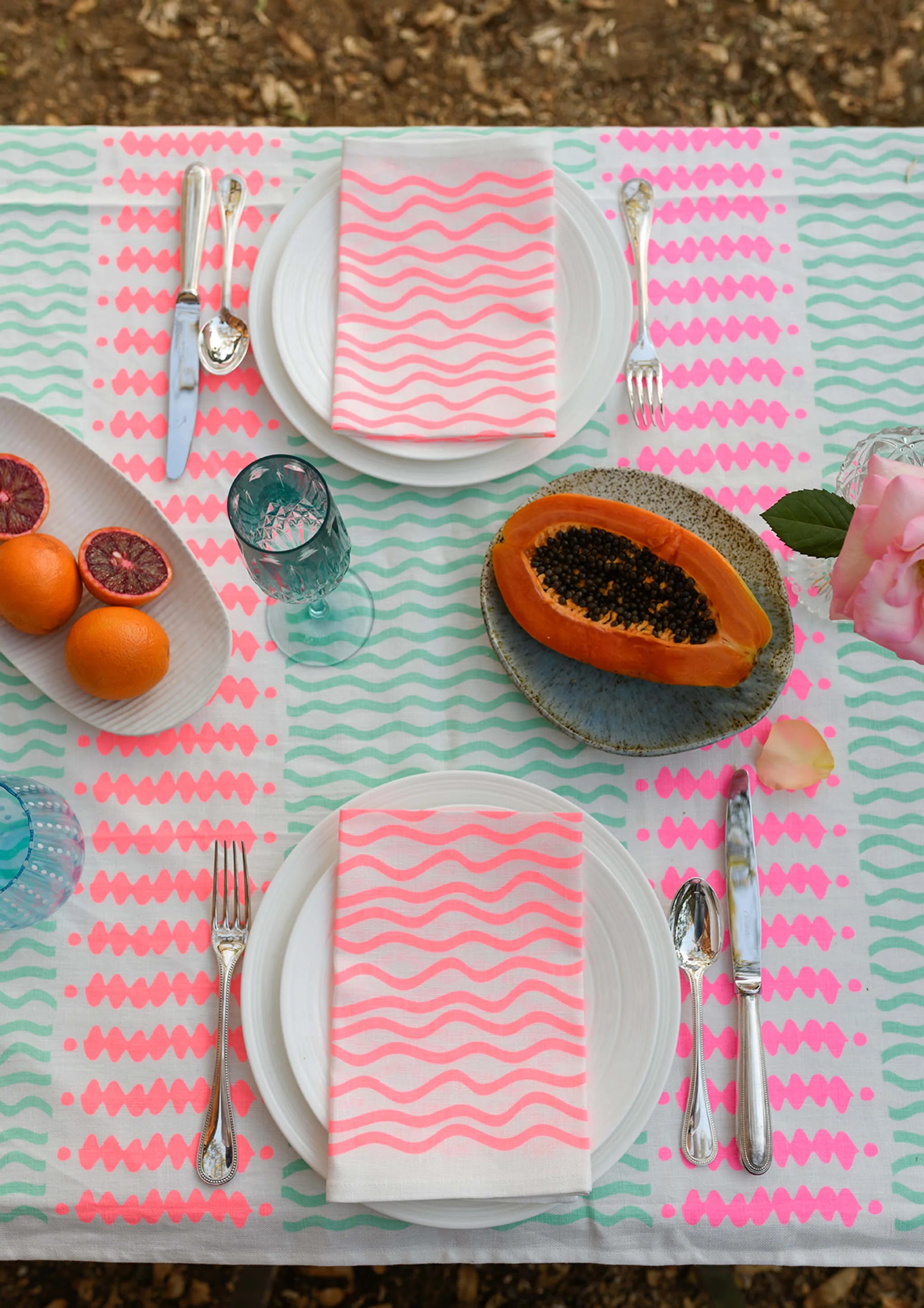 Napkins (set of 4) Wiggly Stripe Flamingo - Aquadoor