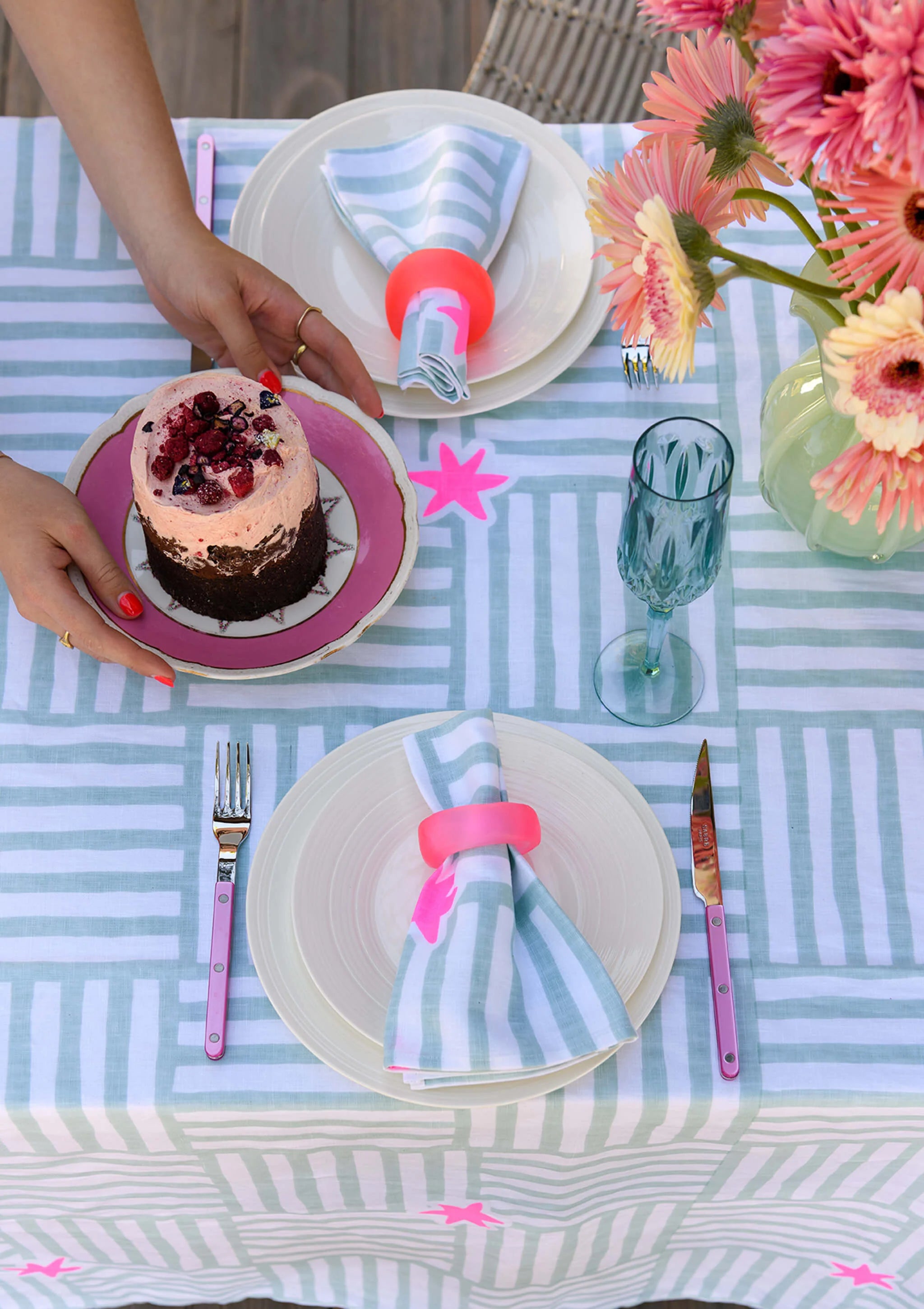 Napkins (set of 4) Capri Duckegg + Highlighter Pink - Aquadoor