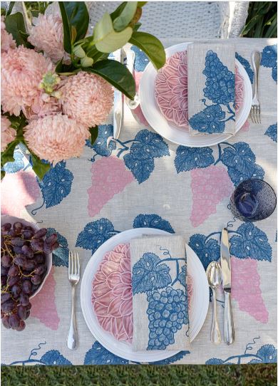 Tablecloth Grapes Denim + Pink - Aquadoor