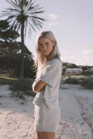 Waffle Boyfriend Tee Set Skyblue - Araminta James