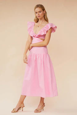 Rosanna Cut Out Ruffle Maxi Dress Pink - Suboo