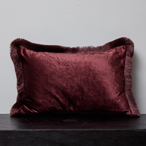 Tulay Velvet Cushion - Fringe Aubergine