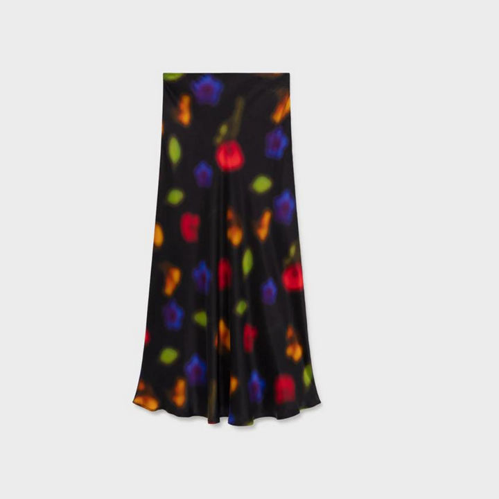 Silk Laundry Black Blur Bias Cut Skirt