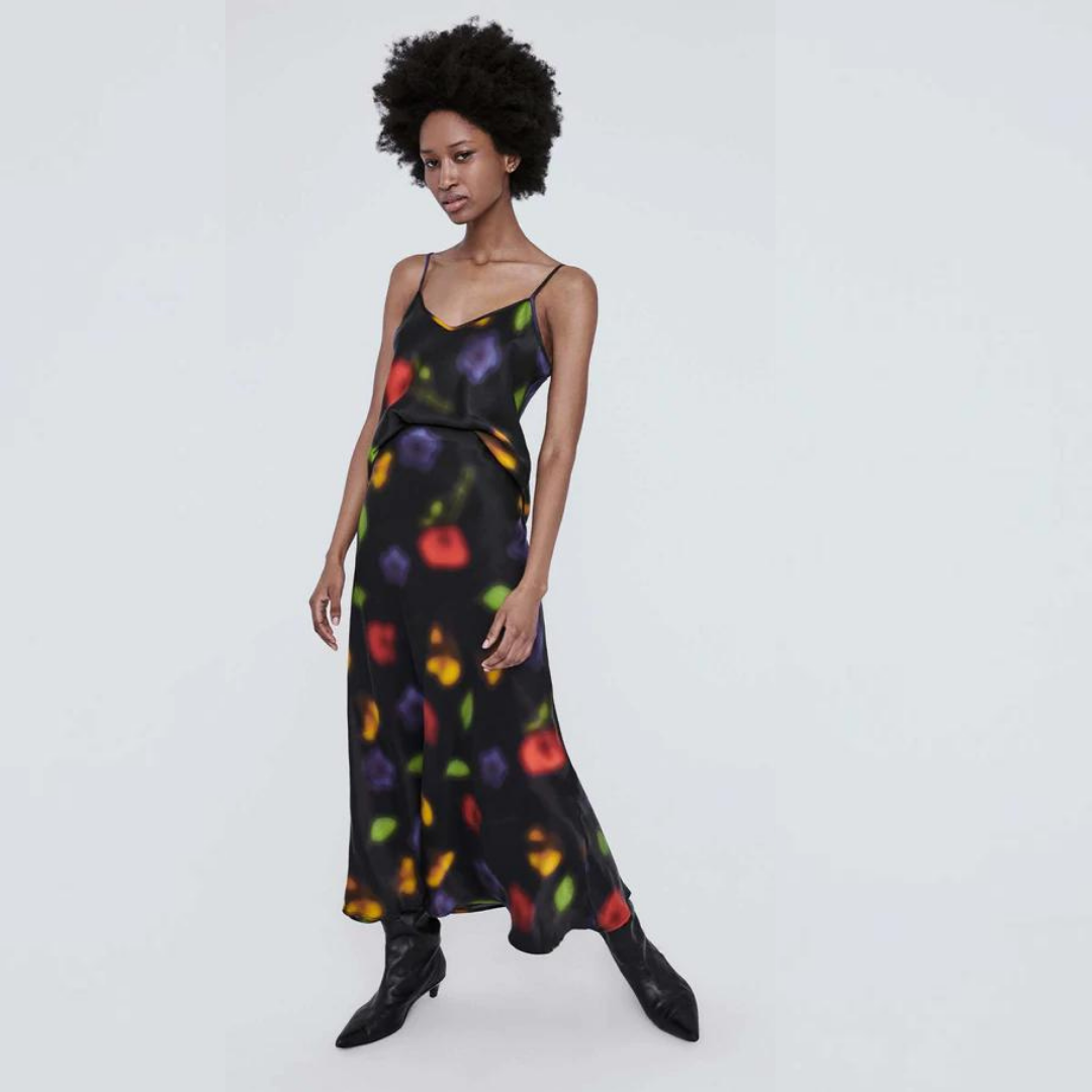 Long Bias Cut Skirt Black Blur