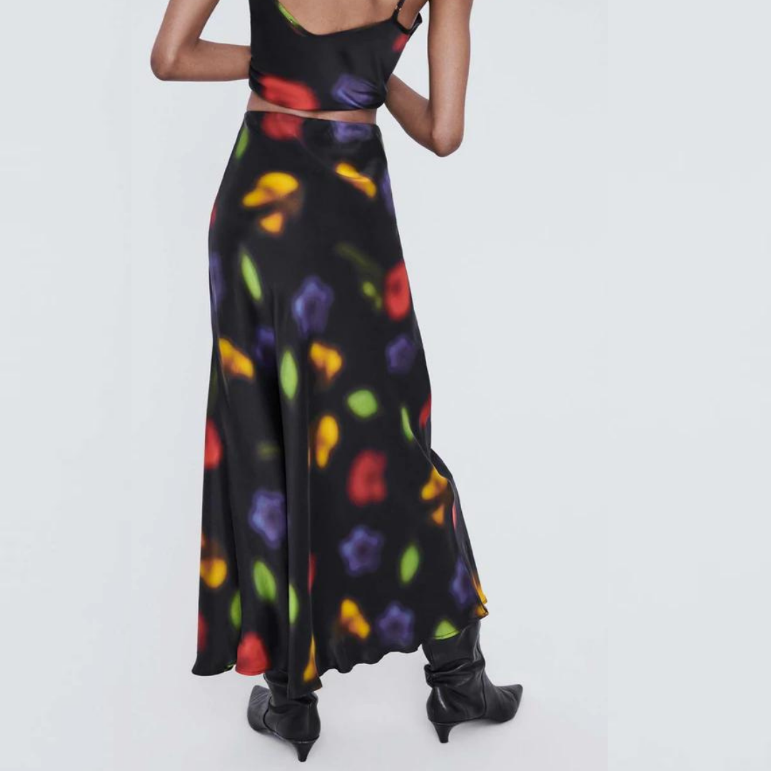 Long Bias Cut Skirt Black Blur