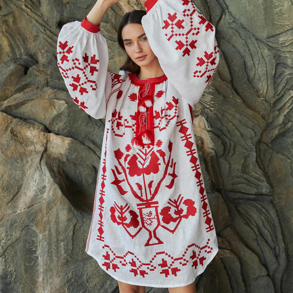Olympia Linen Embroidered Kaftan Dress - Bravo Collection