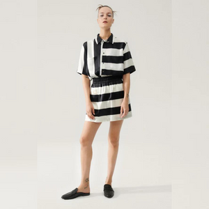 Silk Laundry Black Stripe Heavy A-line Mini Skirt