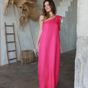 Venice Long Linen Off The Shoulder Dress - Bravo Collection
