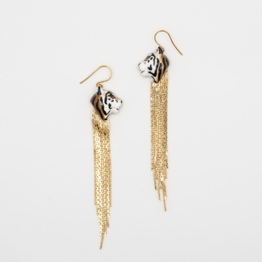 Tiger With Fringe Earrings
