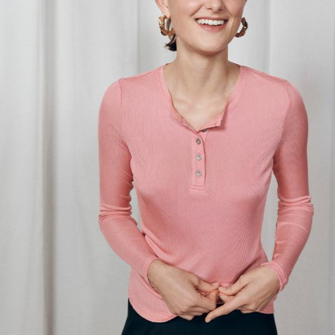 Silk Laundry Henley Roseate Long Sleeve
