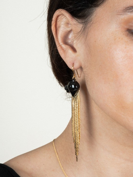 Black Panther With Fringe Earrings