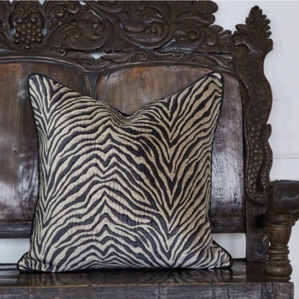 Turkish Cotton Velvet Zebra Cushion - Black/Beige