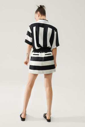Heavy A-line Mini Skirt Black Stripe - Silk Laundry
