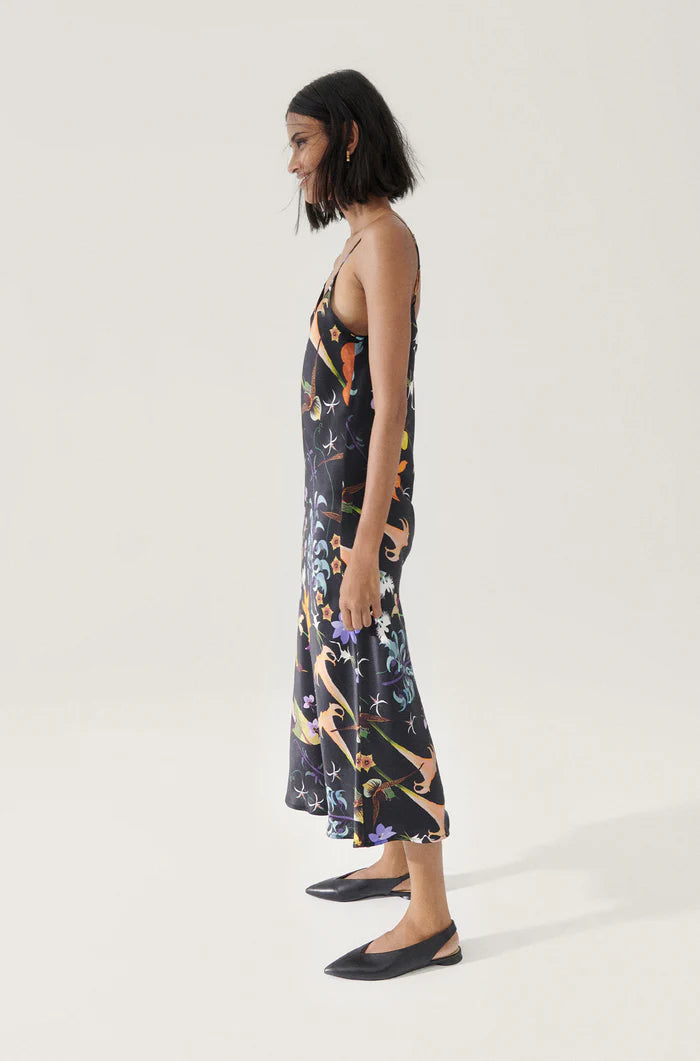 90s Slip Dress Black Lost Flowers