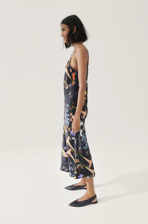 90s Slip Dress Black Lost Flowers - Silk Laundry